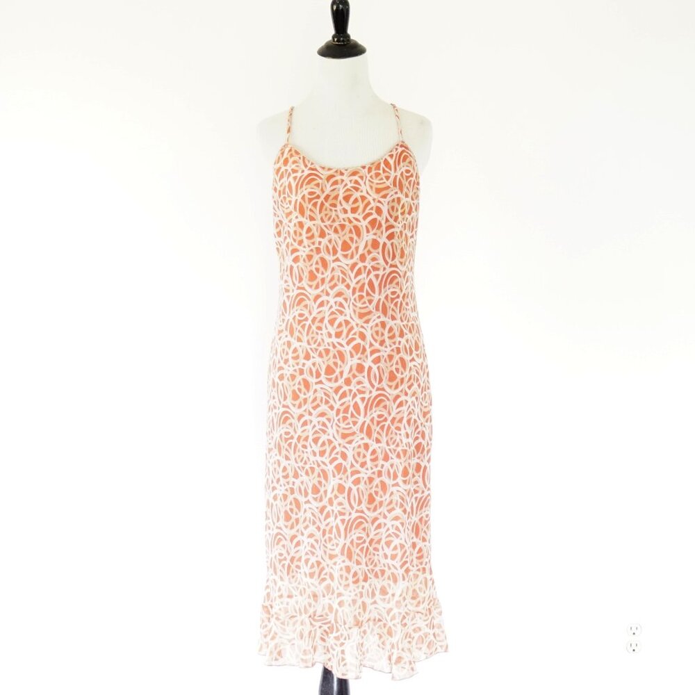 Vintage y2k Orange geometric Sleeveless Midi dress M/L